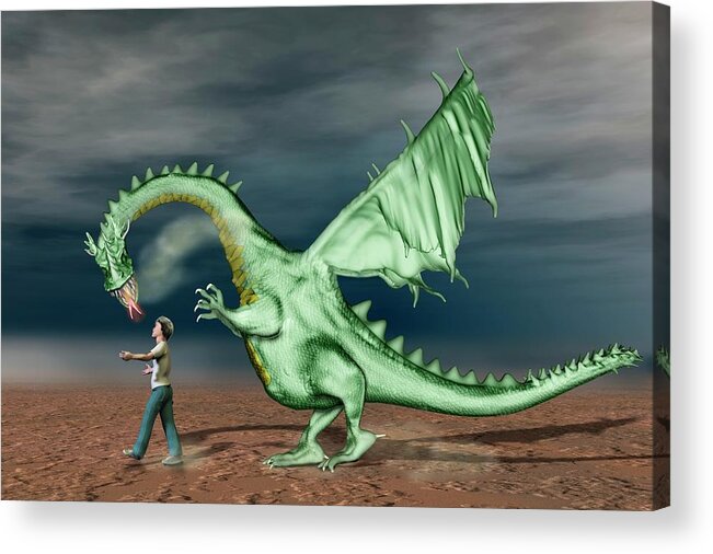 Boy Acrylic Print featuring the photograph Boy With Pet Dragon #1 by Carol & Mike Werner