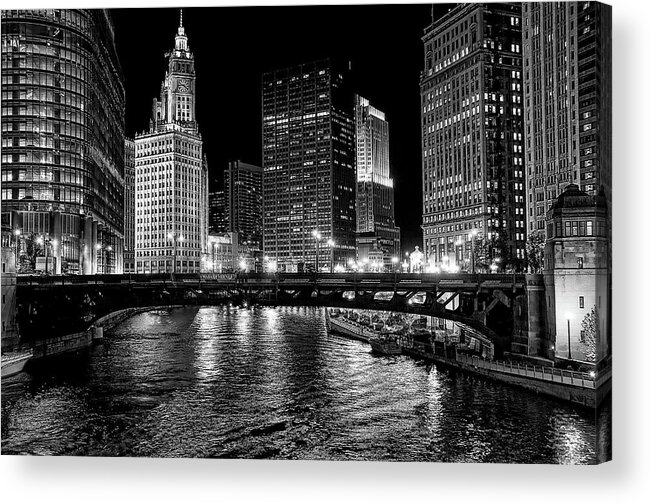 Bw Acrylic Print featuring the photograph Chicago River #1 by Jeff Lewis