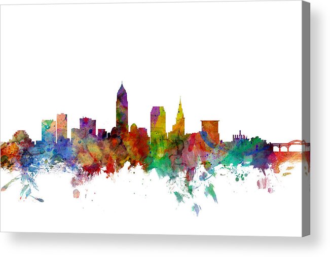 United States Acrylic Print featuring the digital art Cleveland Ohio Skyline by Michael Tompsett