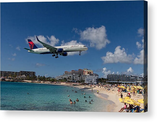 Delta Air Lines Acrylic Print featuring the photograph Delta Air Lines landing at St Maarten #1 by David Gleeson