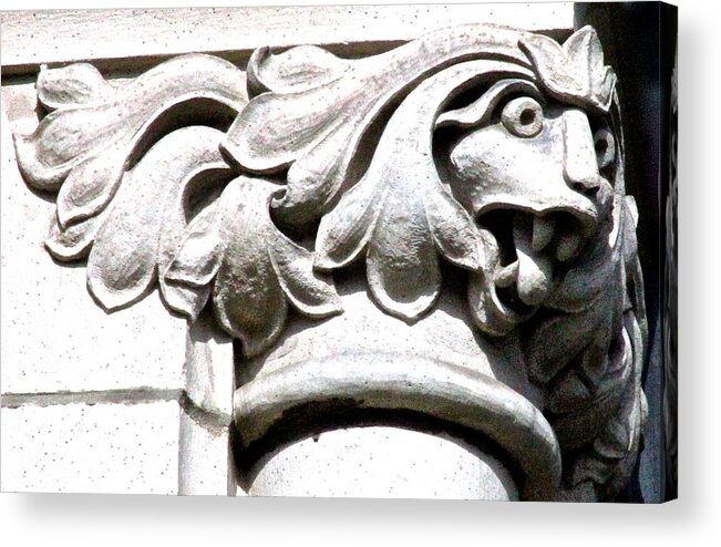 Faces In The Rock Facade Of The Parliament Buildings Acrylic Print featuring the photograph Face In The Rock #1 by Brian Sereda