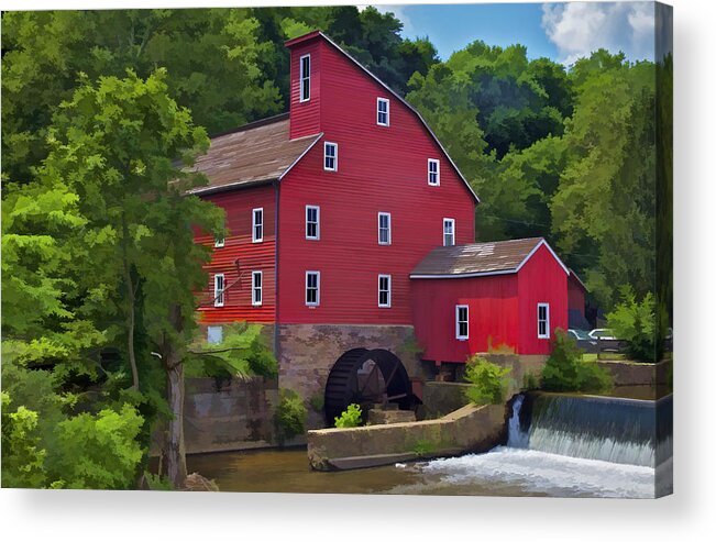 American Acrylic Print featuring the photograph Faded Red Water Mill on the Dam of the Raritan River #1 by David Letts