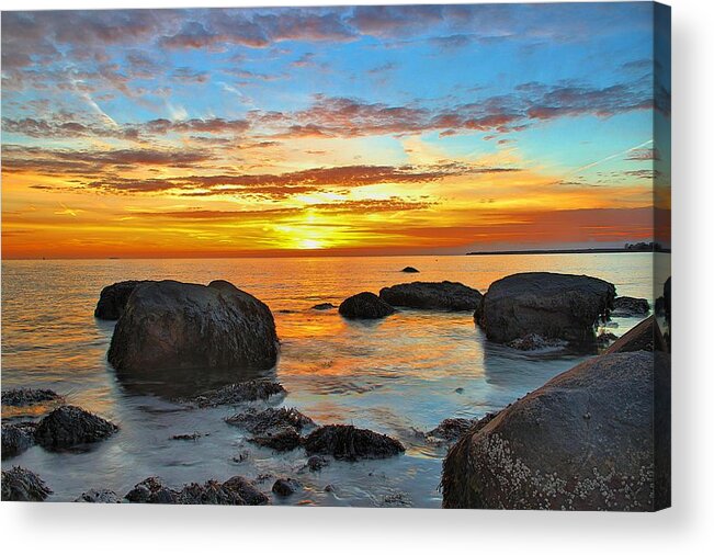 Rocks Acrylic Print featuring the photograph Harkness Sunset #1 by Andrea Galiffi