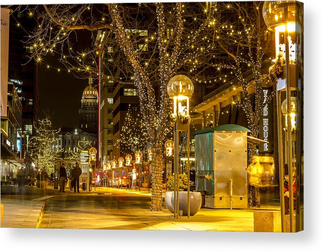 16th Street Mall Acrylic Print featuring the photograph Holiday Lights in Denver Colorado #1 by Teri Virbickis