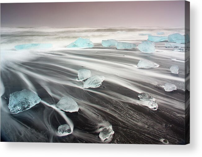 Melting Acrylic Print featuring the photograph Icebergs On Volcanic Beach, Iceland #1 by Travelpix Ltd