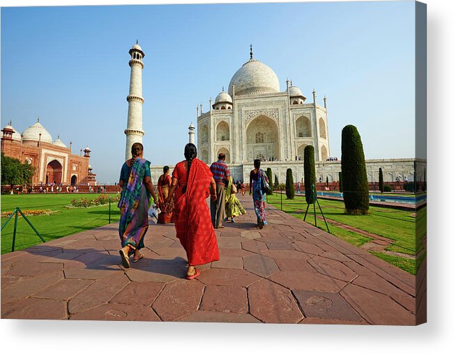 People Acrylic Print featuring the photograph India, Uttar Pradesh State, Agra, Taj #1 by Tuul & Bruno Morandi