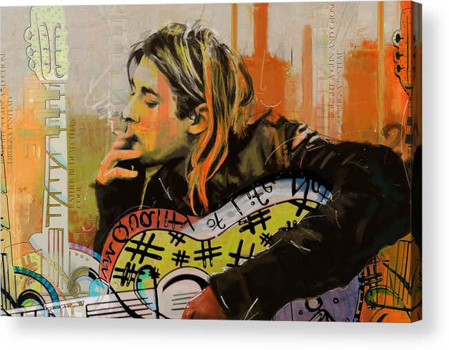 Nirvana Acrylic Print featuring the painting Kurt Cobain #1 by Corporate Art Task Force