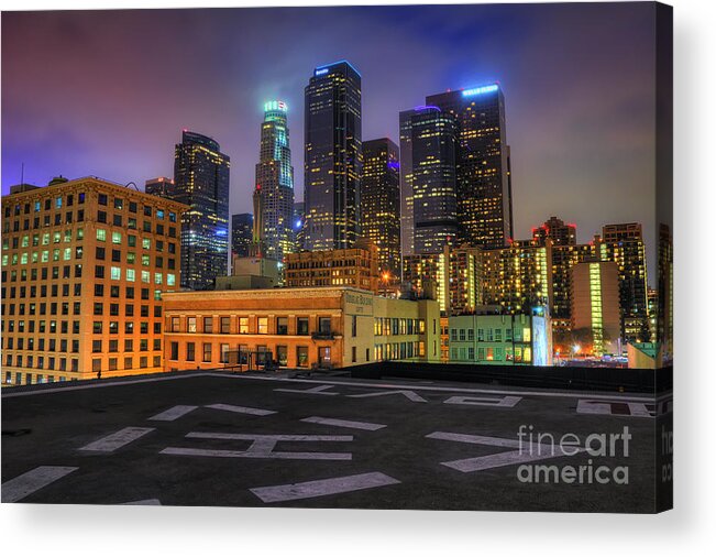 Los Angeles Acrylic Print featuring the photograph Los Angeles Skyline At Night by Eddie Yerkish