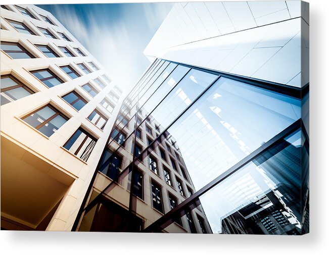 Corporate Business Acrylic Print featuring the photograph Manhattan office building from below #1 by PPAMPicture