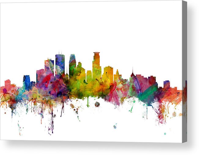 United States Acrylic Print featuring the digital art Minneapolis Minnesota Skyline #1 by Michael Tompsett