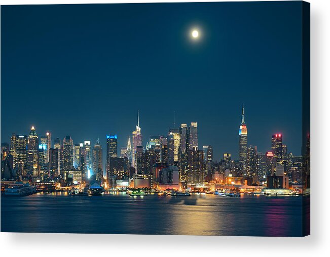 New York City Acrylic Print featuring the photograph Moon Rise Manhattan #1 by Songquan Deng
