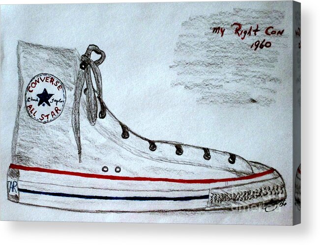 Sneakers Acrylic Print featuring the drawing My Right Con #2 by Bill OConnor