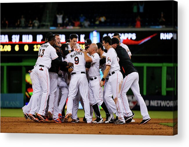 Ninth Inning Acrylic Print featuring the photograph New York Mets V Miami Marlins by Rob Foldy