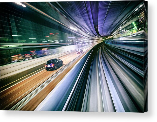 Curve Acrylic Print featuring the photograph Night Train In Japan #1 by Rich Legg