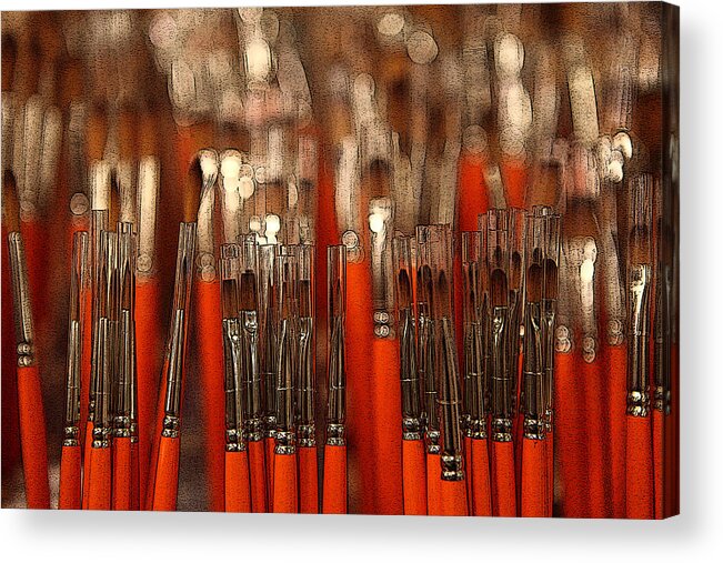 Digital Art Acrylic Print featuring the photograph Orange Paintbrushes #1 by Dorin Adrian Berbier