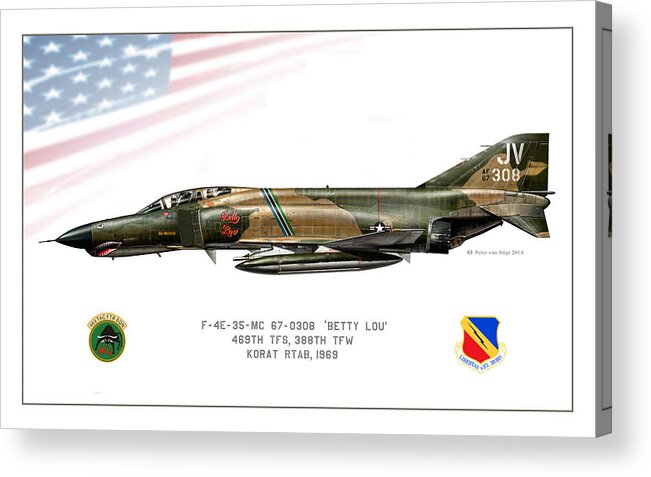 Mcdonnell-douglas F-4e Phantom Ii Betty Lou Jet Fighter Usaf Vietnam Acrylic Print featuring the digital art Phantom Betty Lou #1 by Peter Van Stigt