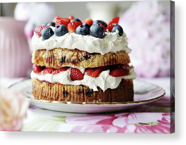 West Yorkshire Acrylic Print featuring the photograph Plate Of Fruit And Cream Cake #1 by Debby Lewis-harrison