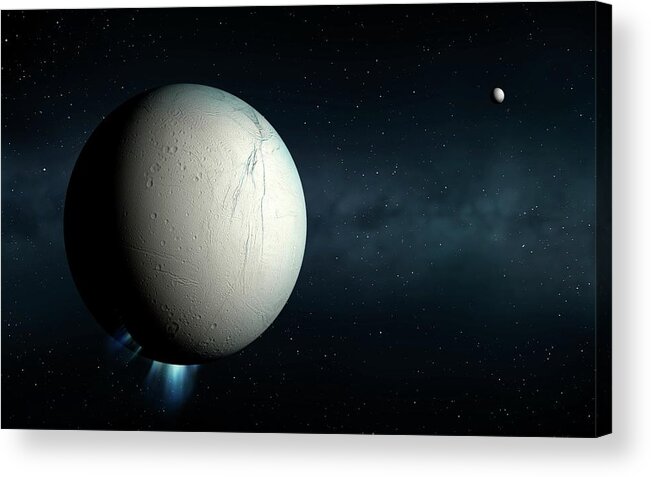 Astronomy Acrylic Print featuring the photograph Plumes Erupting From Enceladus #1 by Mark Garlick/science Photo Library