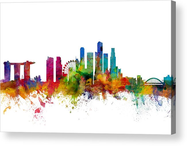 Singapore Acrylic Print featuring the digital art Singapore Skyline #1 by Michael Tompsett