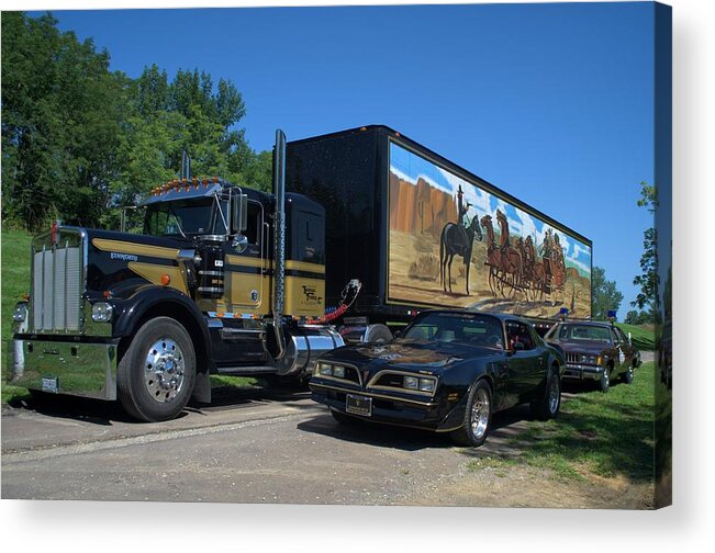 Kenworth Acrylic Print featuring the photograph Smokey and the Bandit Tribute 1973 Kenworth Semi Truck and the Bandit by Tim McCullough