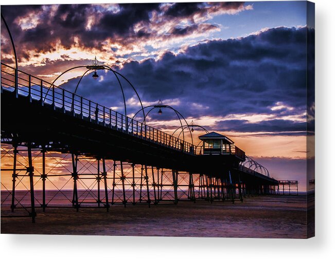 English Acrylic Print featuring the photograph Southport pier at sunset by Neil Alexander Photography