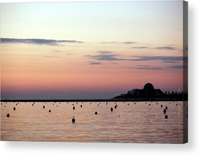 Adler Planetarium Acrylic Print featuring the photograph Sunrise Over Lake Michigan In Chicago #1 by Beth Rooney