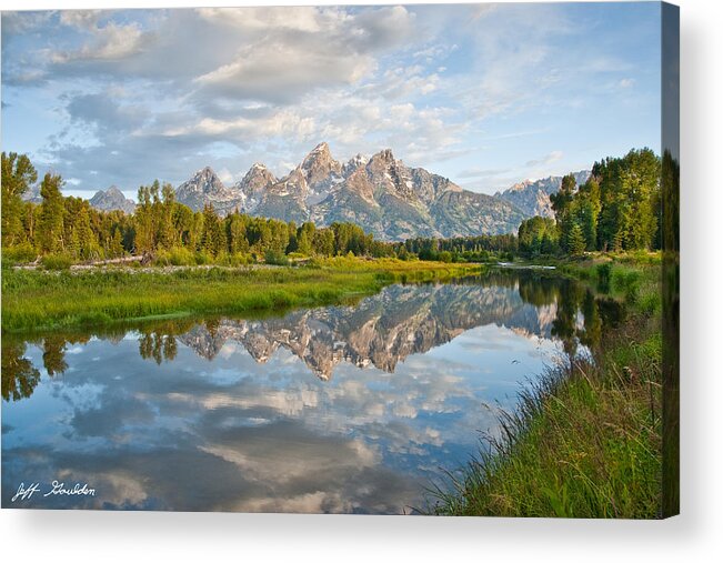 Awe Acrylic Print featuring the photograph Teton Range Reflected in the Snake River #2 by Jeff Goulden