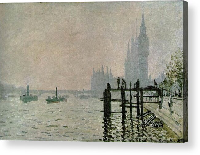 1871 Acrylic Print featuring the painting The Thames below Westminster #1 by Claude Monet
