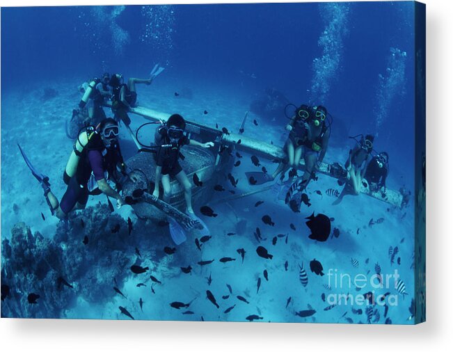 Aeroplane Acrylic Print featuring the photograph Underwater plane wreck off Tahiti #1 by Spl