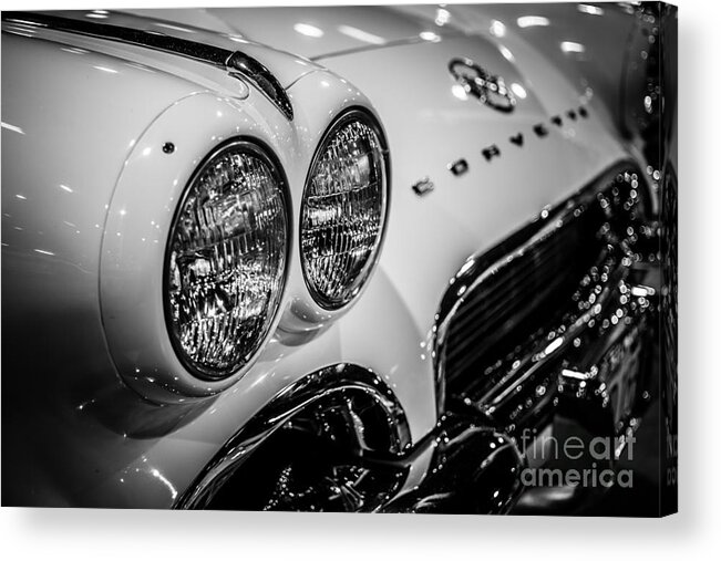 1950's Acrylic Print featuring the photograph 1950's Chevrolet Corvette C1 in Black and White by Paul Velgos