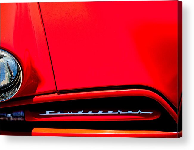 1953 Studebaker Coupe Grille Emblem Acrylic Print featuring the photograph 1953 Studebaker Coupe Grille Emblem by Jill Reger