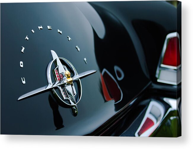 1956 Lincoln Continental Mark Ii Coupe Rear Emblem Acrylic Print featuring the photograph 1956 Lincoln Continental Mark II Coupe Rear Emblem by Jill Reger