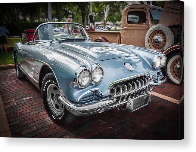 1958 Chevy Corvette Acrylic Print featuring the photograph 1958 Chevy Corvette Painted by Rich Franco