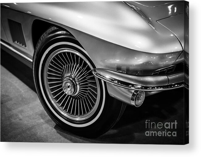 1963 Acrylic Print featuring the photograph 1960's Chevrolet Corvette C2 in Black and White by Paul Velgos