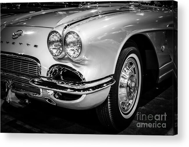 1960's Acrylic Print featuring the photograph 1962 Corvette Black and White Picture by Paul Velgos