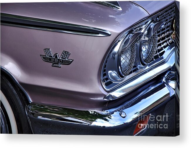 Photography Acrylic Print featuring the photograph 1963 Ford Galaxie Front End and Badge by Kaye Menner