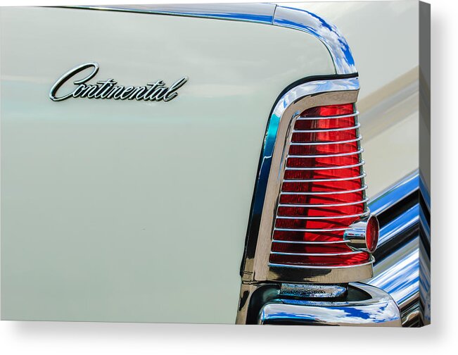 1963 Lincoln Continental Taillight Emblem Acrylic Print featuring the photograph 1963 Lincoln Continental Taillight Emblem -0905bw by Jill Reger