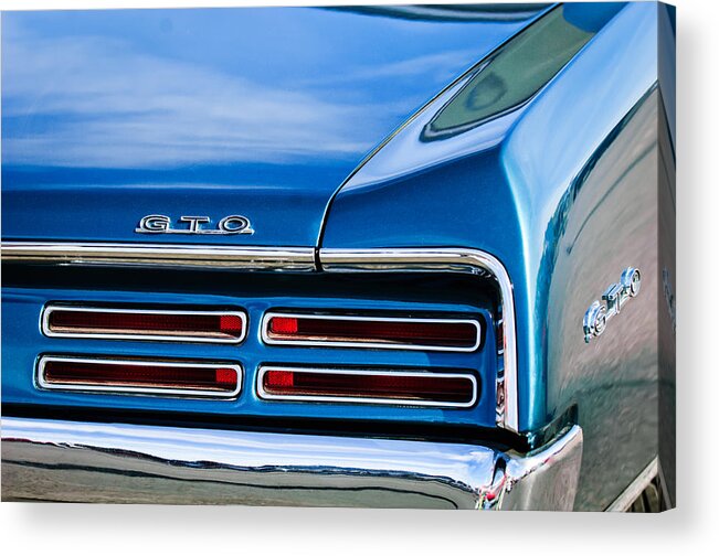 1967 Pontiac Gto Taillight Emblem Acrylic Print featuring the photograph 1967 Pontiac GTO Taillight Emblem -0340c by Jill Reger