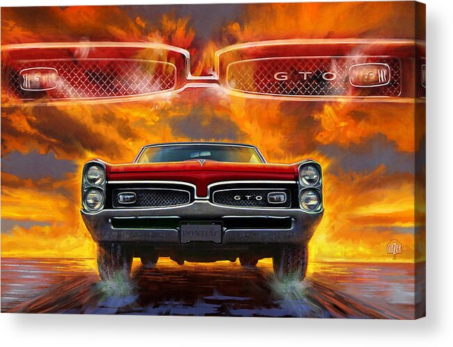 Sunset Acrylic Print featuring the digital art 1967 Pontiac Tempest Lemans GTO by Garth Glazier