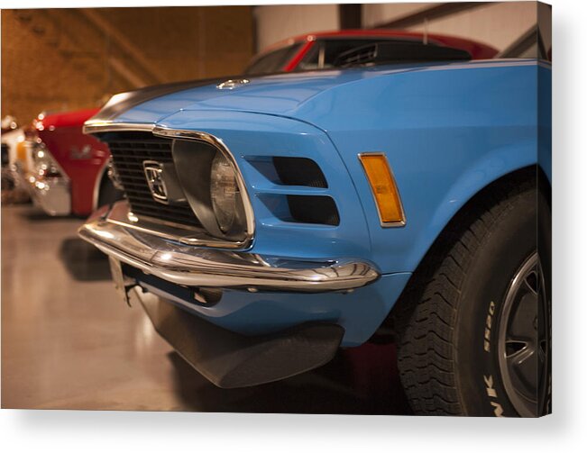 Classic Car Acrylic Print featuring the photograph 1970 Mustang Mach 1 And Other Classics Hidden In a Garage by Todd Aaron