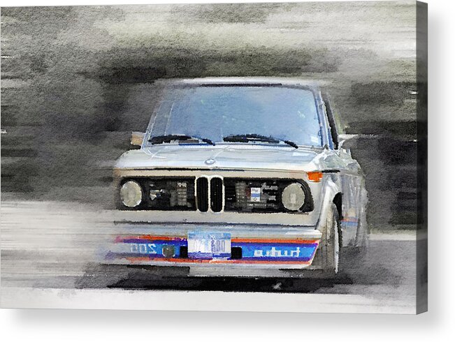 Bmw 2002 Acrylic Print featuring the painting 1974 BMW 2002 Turbo Watercolor by Naxart Studio