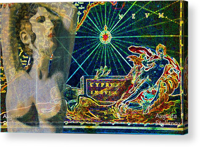 Augusta Stylianou Acrylic Print featuring the digital art Ancient Cyprus Map and Aphrodite #4 by Augusta Stylianou