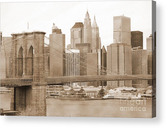 Bw Acrylic Print featuring the photograph Brooklyn Bridge and Manhattan vintage #3 by RicardMN Photography