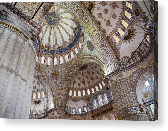 History Acrylic Print featuring the photograph Interior of Blue Mosque in Istanbul Turkey #2 by Brandon Bourdages