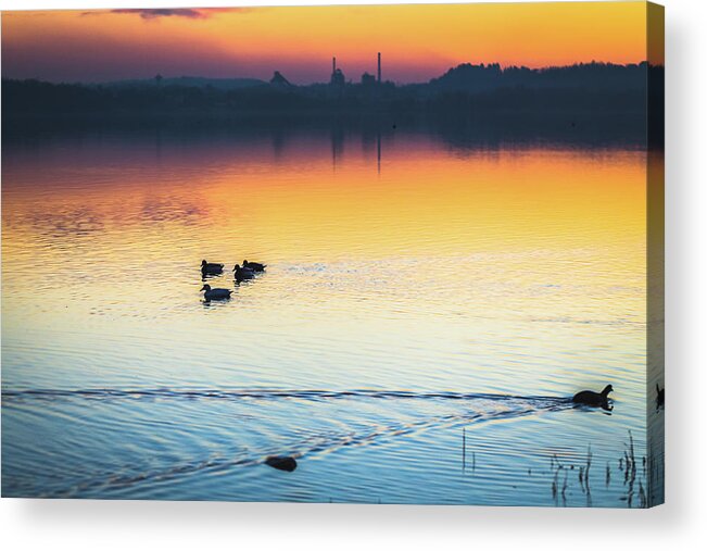 Panoramic Acrylic Print featuring the photograph Lake Sunset #2 by Deimagine