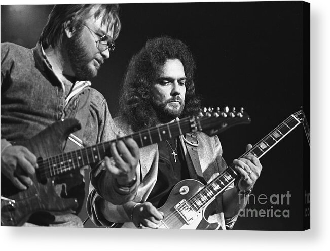 Lead Guitarist Acrylic Print featuring the photograph Ed King and Gary Rossington - Lynyrd Skynyd by Concert Photos
