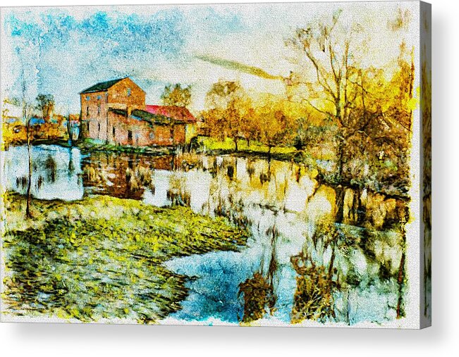 Agriculture Acrylic Print featuring the digital art Mill by the river #2 by Jaroslaw Grudzinski