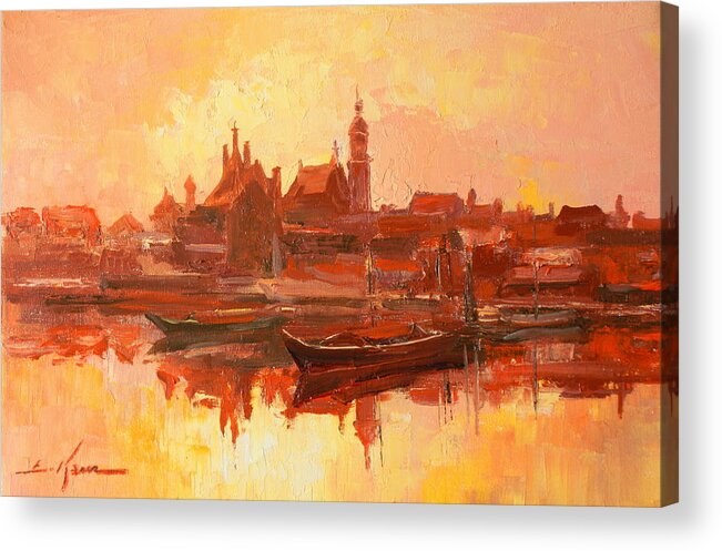 Warsaw Acrylic Print featuring the painting Old Warsaw - Wisla river #2 by Luke Karcz