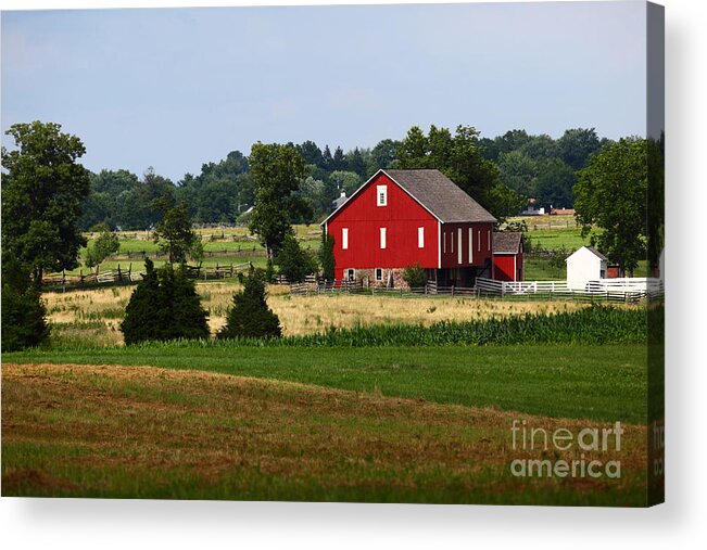 Red Barn Acrylic Print featuring the photograph Red Barn Gettysburg by James Brunker