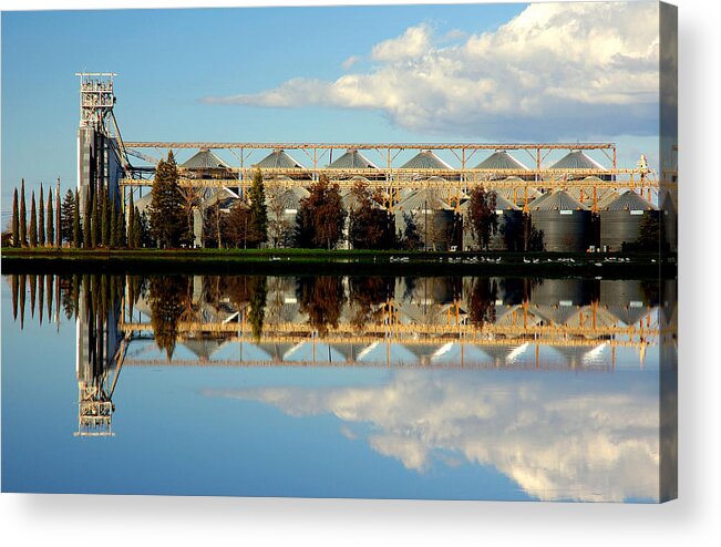 Agriculture Acrylic Print featuring the photograph Rice Silos And Flooded Rice Field #2 by Theodore Clutter